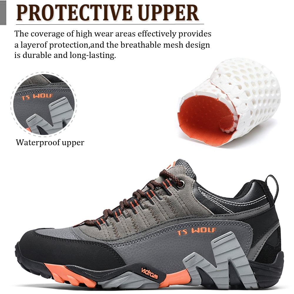 Men's Women's Extra Wide Outdoor Hiking Shoes Waterproof Durable Non-Slip Lightweight Trekking Camping Athletic Shoes Orange 10.5 Men/11.5 Women