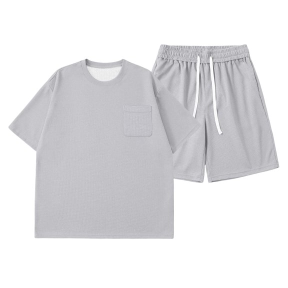REDARER Boys Waffle Knit 2-Piece Outfit, Short Sleeve Tee & Shorts Everyday Playwear,6-7 Years