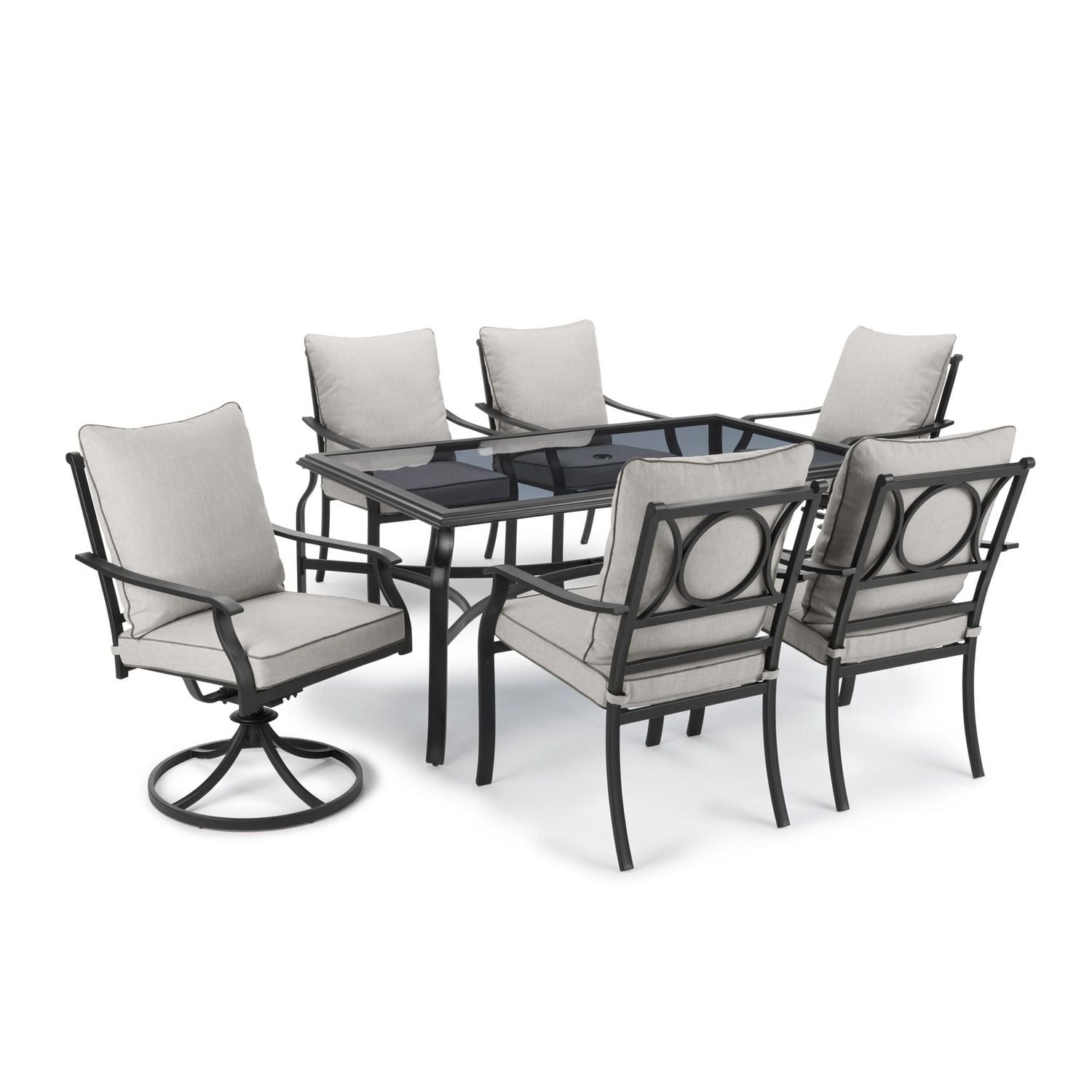 HOMETRENDS Newport 7-Piece Steel Outdoor Patio Dining Set with Cushions, Beige