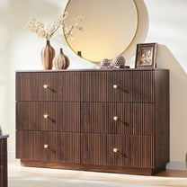 wow97e Fluted 6 Drawers Dresser, Wood 47" Tall Chest of Drawers with Deep Storage, Modern Bedroom Chest for Closet Hallway, Entryway, Living Room