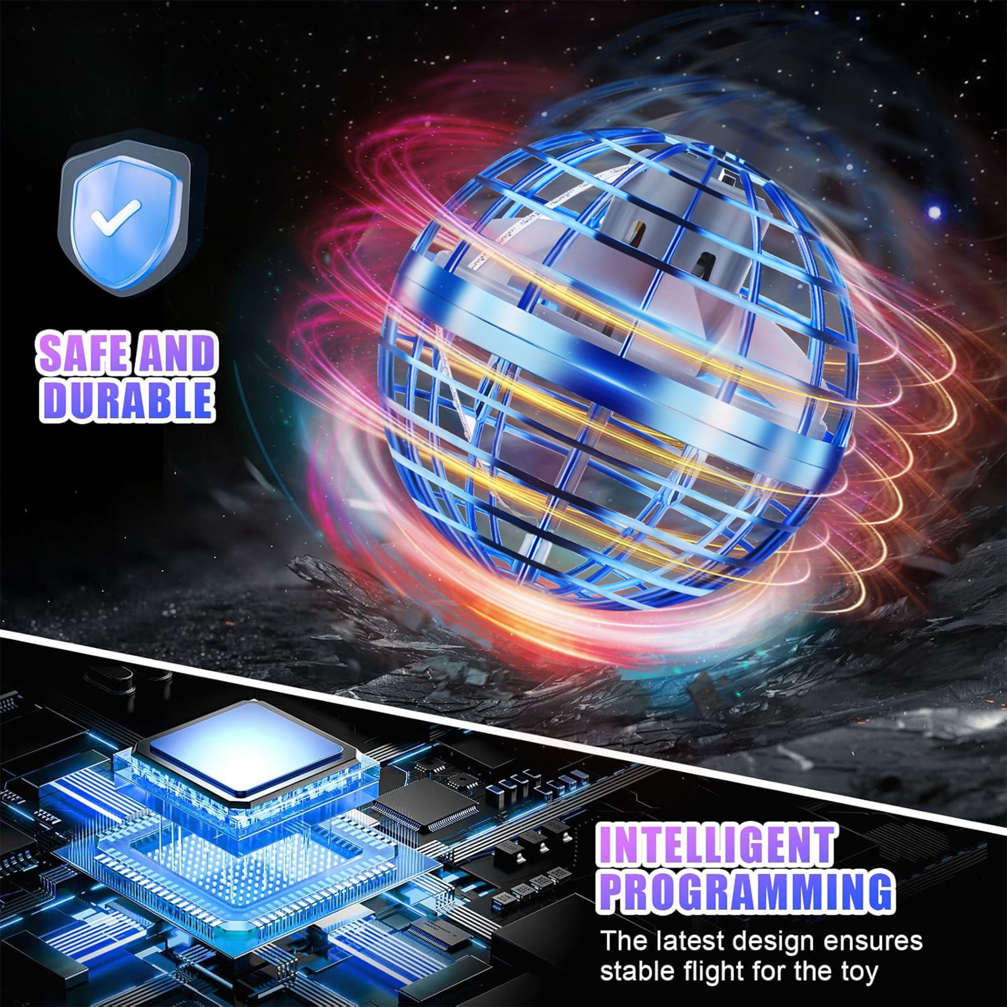 Flying Orb Ball Toys (2Pcs, 2025 Upgraded), Hover Ball Flying Spinner with Lights, Hand Controlled Mini Magic Hover Spinner, Christmas Birthday Cool Stuff for Boys Girls 6 7 8 9 10+