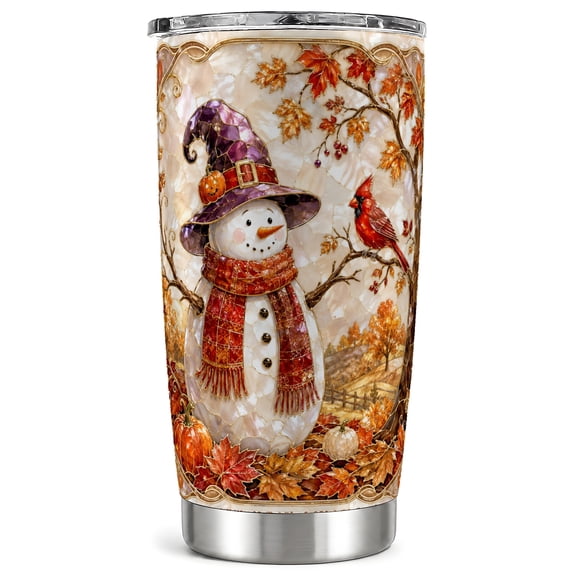 Autumn Snowman Tumbler 20oz, Fall Tumbler, Stainless Steel Travel Cup