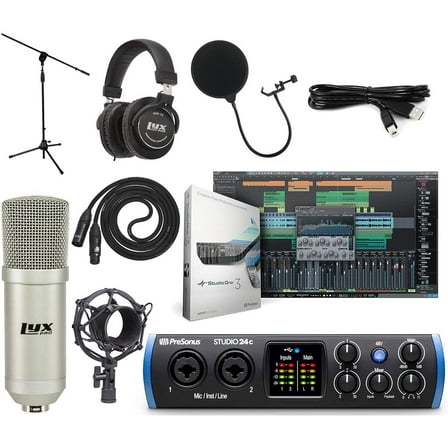 PreSonus Studio 24c USB‑C 2×2 Audio/MIDI Interface Bundle – Mic, Headphones, DAW & More