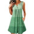 thumbnail image 1 of Dvkptbk Robe d'Été Décontractée pour Femme 2024 à Col Rond, Manches Courtes, à Blocs de Couleur, Robe de Plage Boutonnée, Ourlet Évasé, Fluide, Plissée, T-Shirt, Midi, Courte, 1 of 4