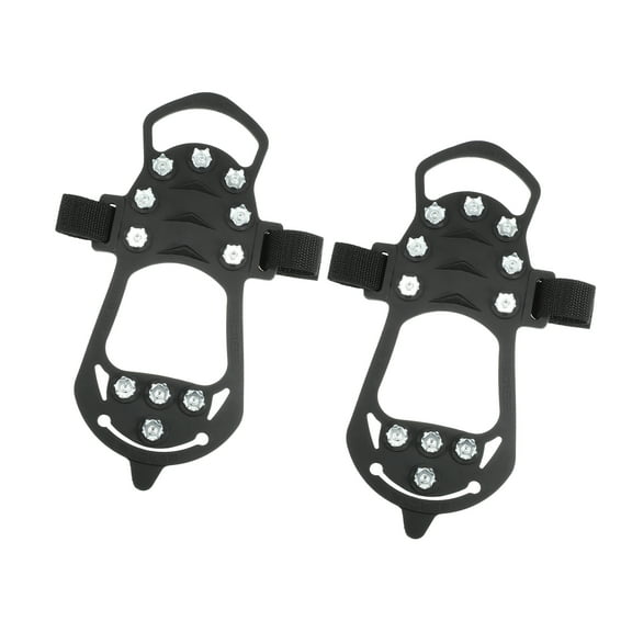 Unique Bargains Pair Crampons Ice Cleats Shoes Spikes Grips Traction for Winter Hiking Climbing Ice Fishing Black Black, L