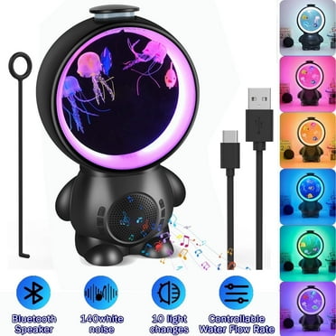 Jellyfish Lava Lamp, Kids Astronaut Mood Light Bluetooth Speaker with 10 Light Modes and 14 Soothing Sounds, Bedroom Decorative Night Light with Adjustable Water Flow Rate, Black