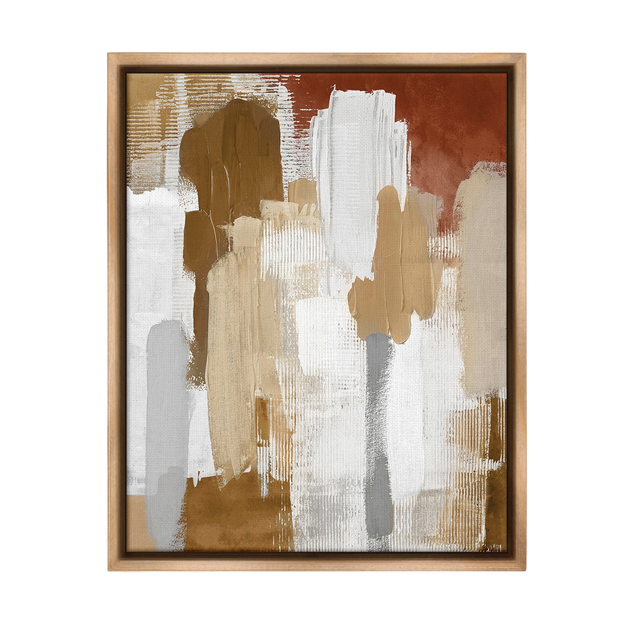 Stupell Industries Natural Hues Brush Strokes Abstract Painting Brown Floater Framed Canvas Art Print Wall Art 17 x 21
