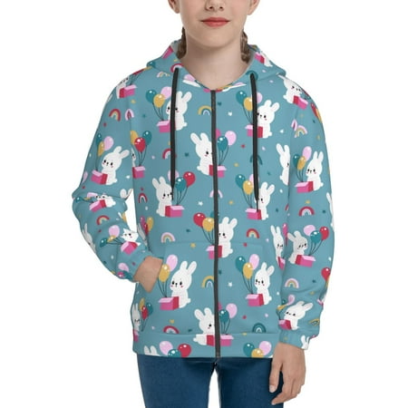 

Hoodies for Teen Girls Boys Cute Rabbit Balloon Flower Long Sleeve Youth Kids Essentials Zip Up Hoodie Lghtweight Fashion Hoodies & Sweatshirts Jacket Fall Winter Outfits Tops