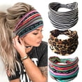 thumbnail image 1 of Diademas Bandas para el cabello de leopardo Anudadas Turbante Diadema Elástica Torsión Envolturas para la cabeza Bandas para la cabeza de tela a rayas para mujeres y niñas 3 piezas (Boho) Adepaton WMPH-830, 1 of 7