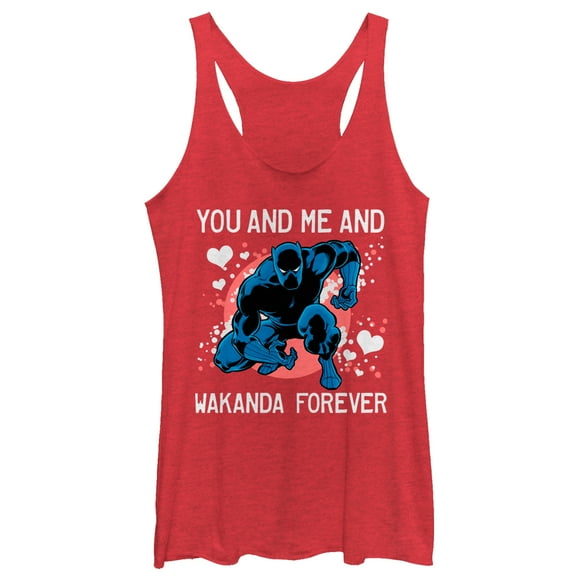 Women's Marvel Valentine Panther Wakanda Forever Racerback Tank Top Red Heather Small