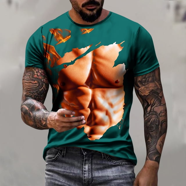 WAENQINLA T-Shirts de Musculation pour Hommes Manches Courtes Graphiques 3D Décontracté Imprimé Drôle Col Rond Tops d'Été