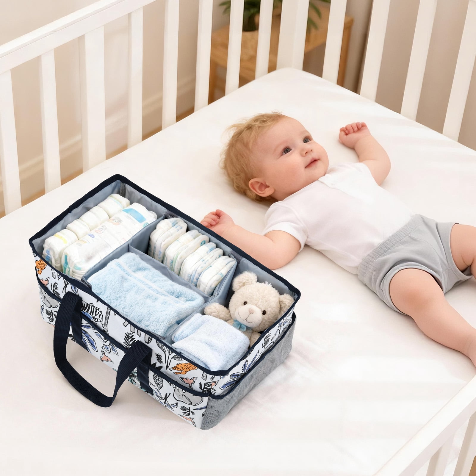 Diary Nappy Caddy Organiser Baby Diaper Caddy for Nappy Station Storage Basket for Newborn Essential Baby Shower Present for Girl Boy