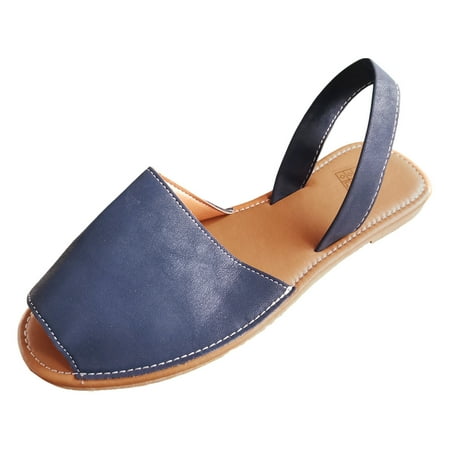 WNVMWI Sandals Women Flat Sandals Beach Thong Sandals for Women Navy Shoes Slippers Flip Flops Casual Solid Outer Wear Flat Bottom Fish Mouth Footwear Soft Leather Large Size Sandals Slipper Size 41