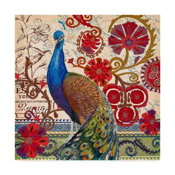 Trademark Fine Art 'Peacock Decor Red' Canvas Art by Art Licensing Studio