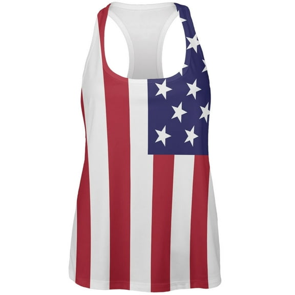 4th of July American Flag All Over Womens Work Out Tank Top - Small