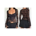 thumbnail image 2 of Rdhnmea Women Wrap Tops See-Through Lace Sweetheart V-Neck Long Sleeve Shirt, 2 of 8