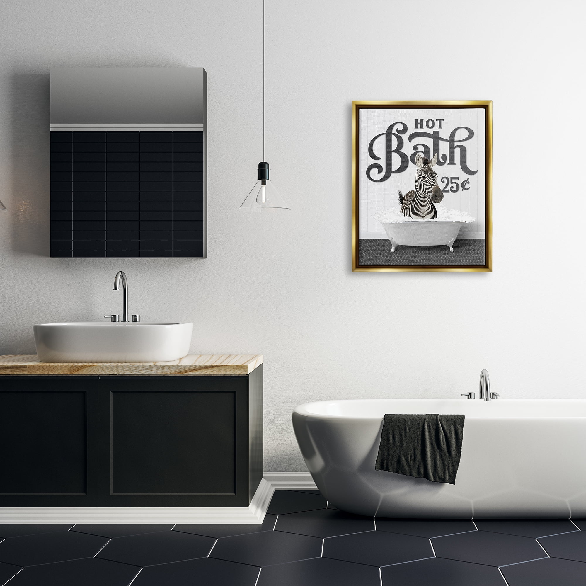 Stupell Industries Vintage Hot Bath Zebra Animals & Insects Painting Gold Floater Framed Art Print Wall Art, 25 x 31