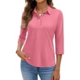 thumbnail image 2 of Qwertyu Polo Shirts Women Women's 3/4 Sleeve Shirts Collared V Neck Half Sleeve Work Shirt Watermelon Red M, 2 of 5