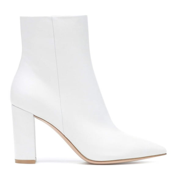 LEHOOR Women Fashion Block Heel Pointed Toe Ankle Classic Side Zip Short Boots 6