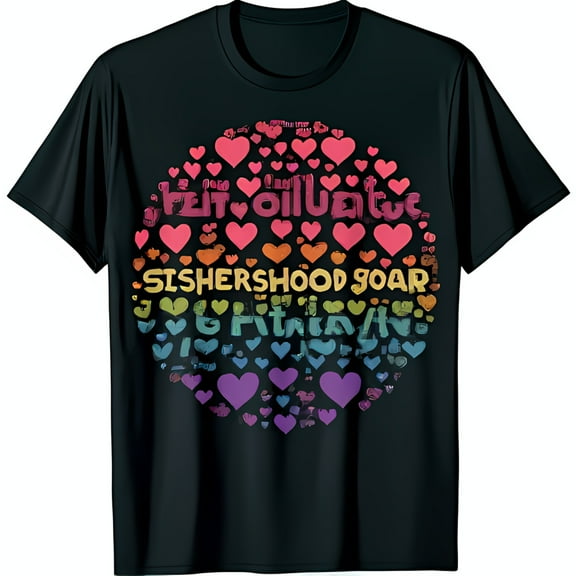 Colorful Heart Graphic Black T-Shirt Celebrate Sisterhood & Friends