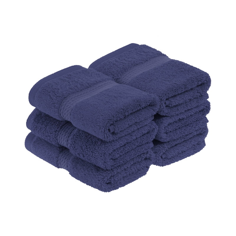 Superior Egyptian Cotton Heavyweight Face Towel Set of 6, Navy Blue