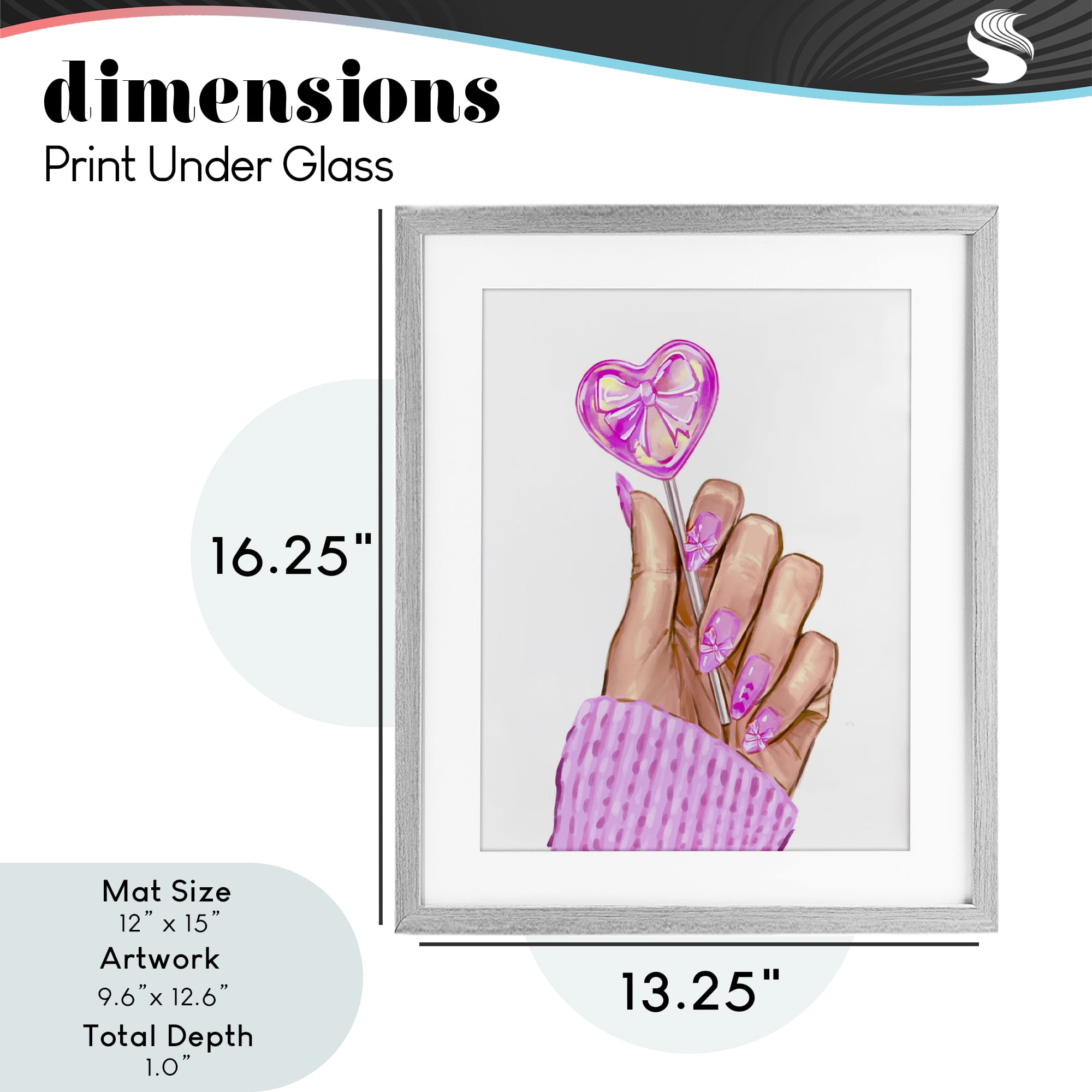 Pink Fashion Bow Lollipop Gray Framed Print Under Glass, design by Ziwei Li