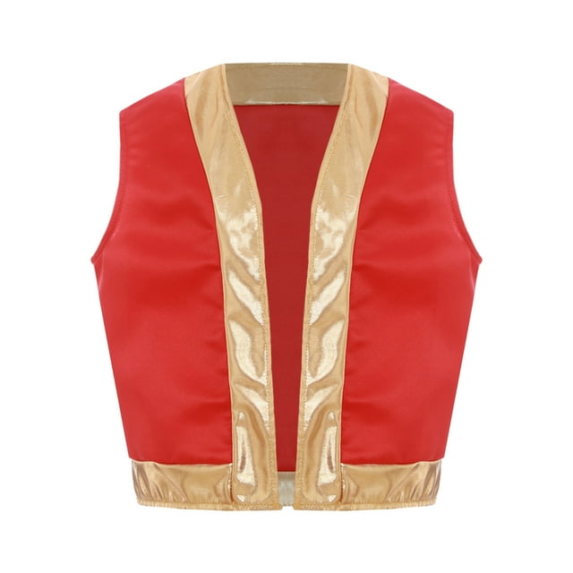 Hansber Costume de Prince Arabe pour Enfants Tenues de Cosplay de Rue Sans Manches Gilet Ouvert devant Déguisement d'Halloween Noël Rouge 6
