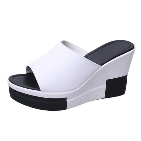 

GNEIKDEING Cowhide Woven Sole Platform Wedge Resort Sandals Thick Soled Wedges Casual Shoes Gift on Clearance
