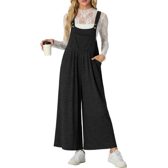 Cueply Jumpsuits for Women Winter Warm Loose Adjustable Strap Bib Overalls Wide Leg Pants with Pockets
