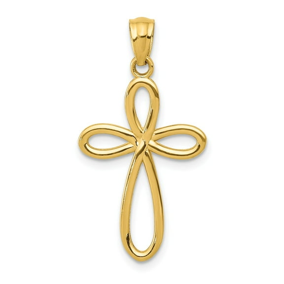 14K Yellow Gold Charm Pendant 23 mm 14 Ribbon Cross