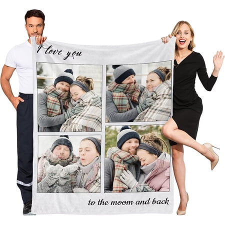 AISENIN Custom Blanket with Picture Text Customized Photo Blanket for Couple Gifts Women Personalized Throw Blankets Wife Mom Dad Husband Birthday Christmas Gifts