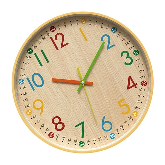Ciwanning Stylish Rainbow Colorful Numerals Wall Clock Quiet Quartzs Movement Wood Grains Clock for Classroom Playroom Nursery
