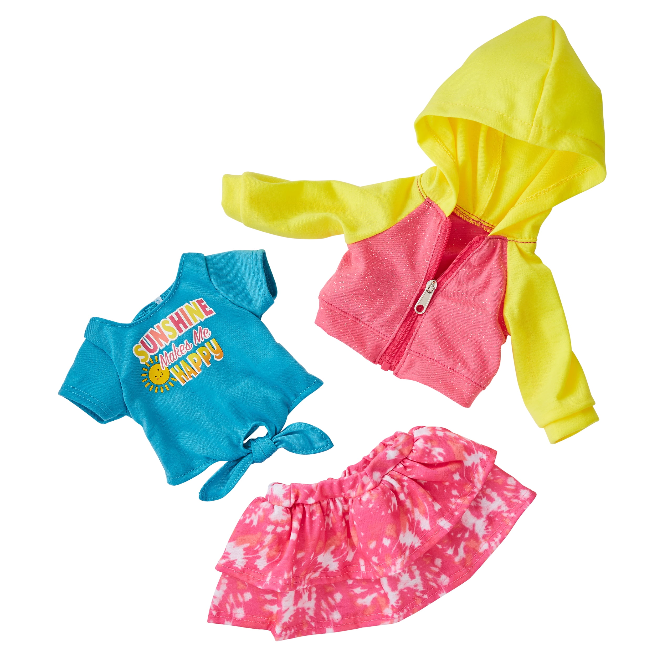 My Life As Pink & Yellow Tie Dye Skirt and Hoodie Outfit for 18” Dolls, 3 Pieces
