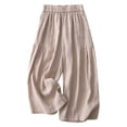 thumbnail image 3 of Women's Plus Size Cotton Linen Pants, High Waist Wide Leg Palazzo Pants, Elastic Waist Loose Fit Boho Trousers, Breezy Flowy Casual Pants for Women Spring and Summer Pink XL, 3 of 4