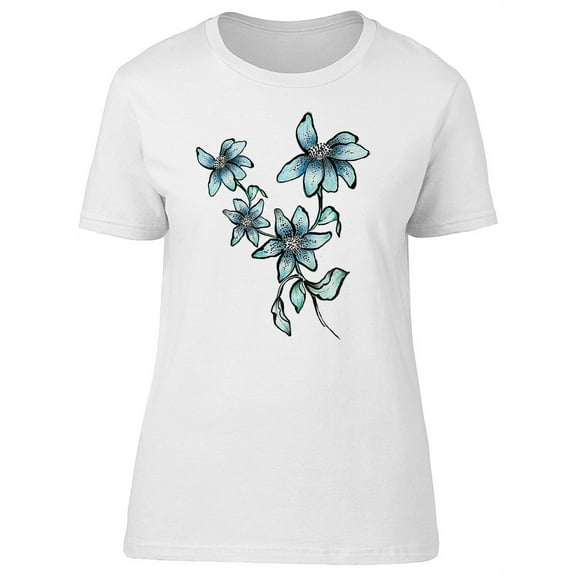 Blue Lovely Watercolor Flowers T-Shirt Women -Image by Shutterstock, Female Large