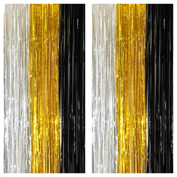 KatchOn, XtraLarge Champagne Gold Backdrop - 3.2x8 Feet, Pack of 2 | Gold Shimmer Wall Backdrop for Birthday Wall Decorations | Gold Fringe Backdrop for Golden Birthday Party Decorations