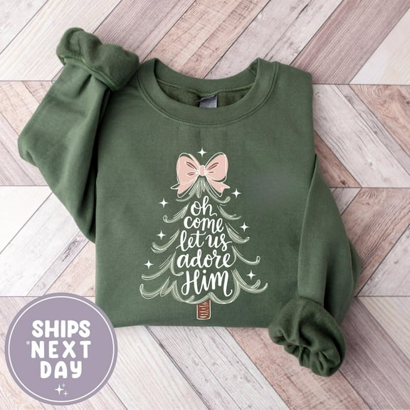 Oh Come Let Us Adore Him Sweatshirt | Christian Christmas Tree Holiday Pullover