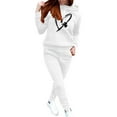 thumbnail image 4 of Brilliant Two Piece Outfits Women Plus Size Fall Women's Casual Print Hooded Drawstring Loose Long Sleeve Sweatshirt Tops and Long Pants Set Suits White L, 4 of 5