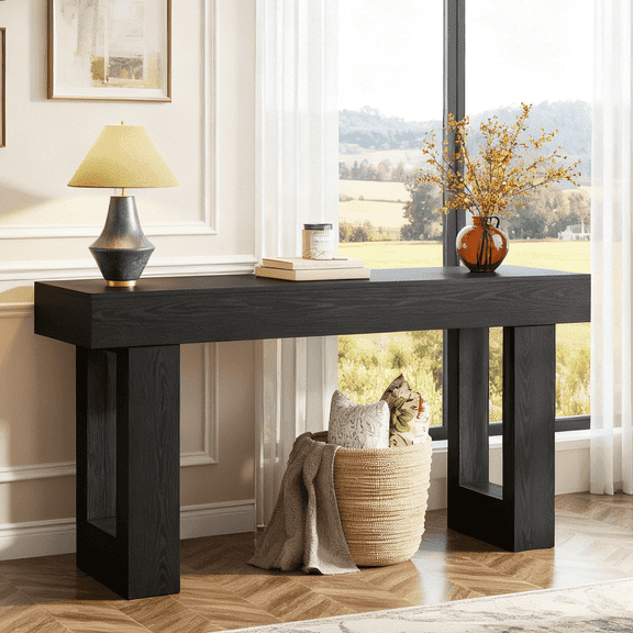 Fnova 63" Long Console Table, 2-Tier Wooden Narrow Rectangular Sofa Table Behind Couch, Farmhouse Entryway Table for Entrance, Hallway, Living Room