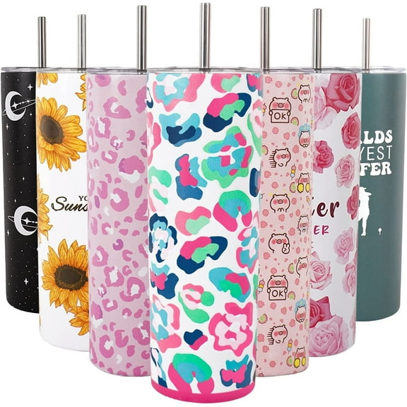 Coffee Tumbler for Women-Iced Coffee Tumbler with Straw and Lid-Stainless Steel Insulated Thermal-Slim Skinny Tumbler for Women Girls to Travel-Spill Proof Cups for Adults-20 oz Tumbler