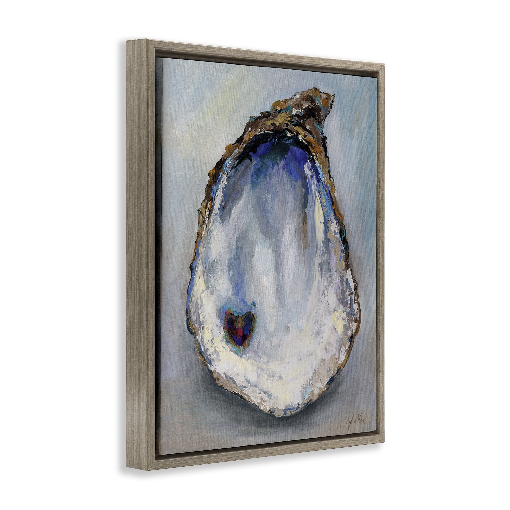 Stupell Industries Organic Oyster Shell Animals & Insects Painting Brown Floater Framed Canvas Art Print Wall Art, 17 x 21