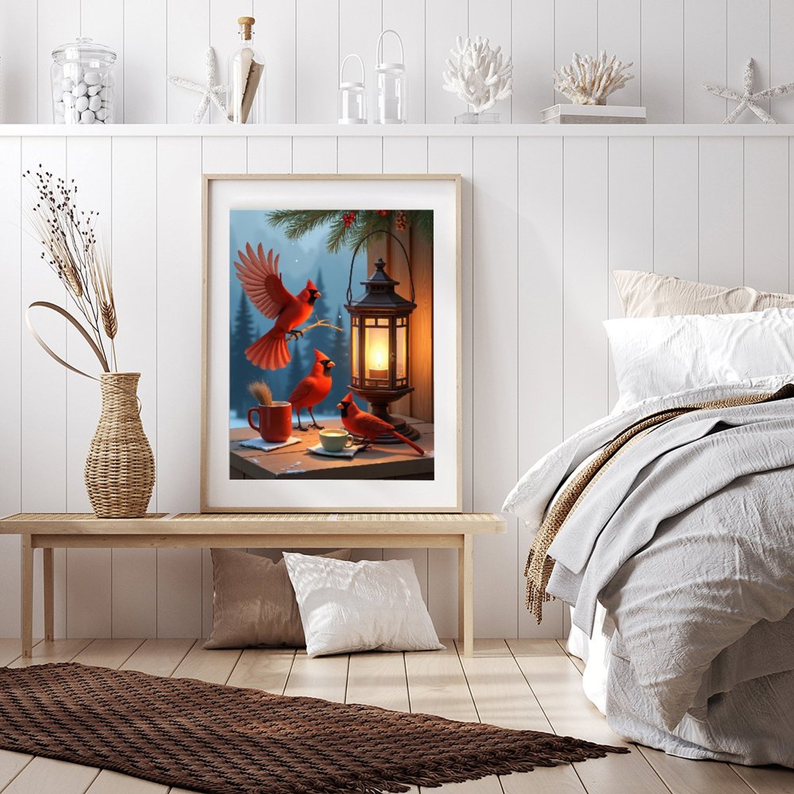 Diamond Art Kits for Adults - Modern Cardinal Bird Red Print No.68 5D Frameless Dimond Painting Kit for Adults Beginner, Round Diamond Kits for Home Wall Decor, Gift for Women