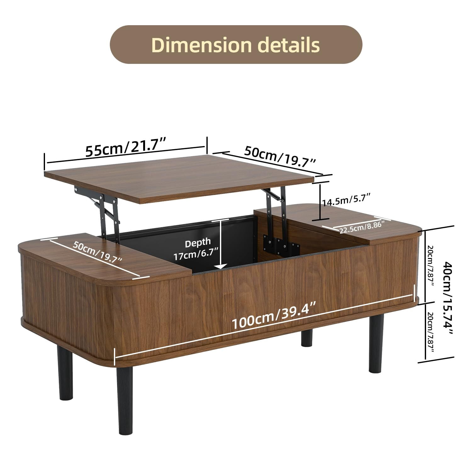 Fsbecl Mid-Century Modern Wood Coffee Table with Storage, Rectangle, Brown