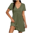 thumbnail image 2 of Antinious Women Solid V-Neck Short Sleeve Pocket Loose Casual Dress, 2 of 5