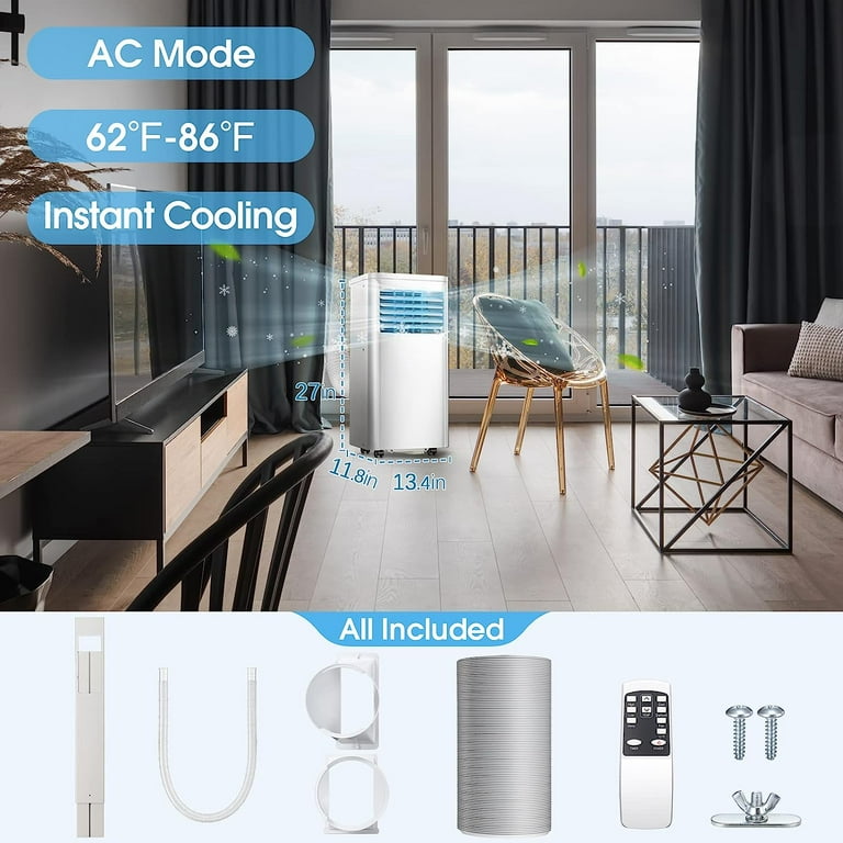  ZAFRO 10,000 BTU Portable Air Conditioners Cools up to 450  Sq.ft, Portable AC Built-in Cool, Dry, Fan Modes, Room Air Conditioner with  Remote Control/Installation Kits, White : Home & Kitchen