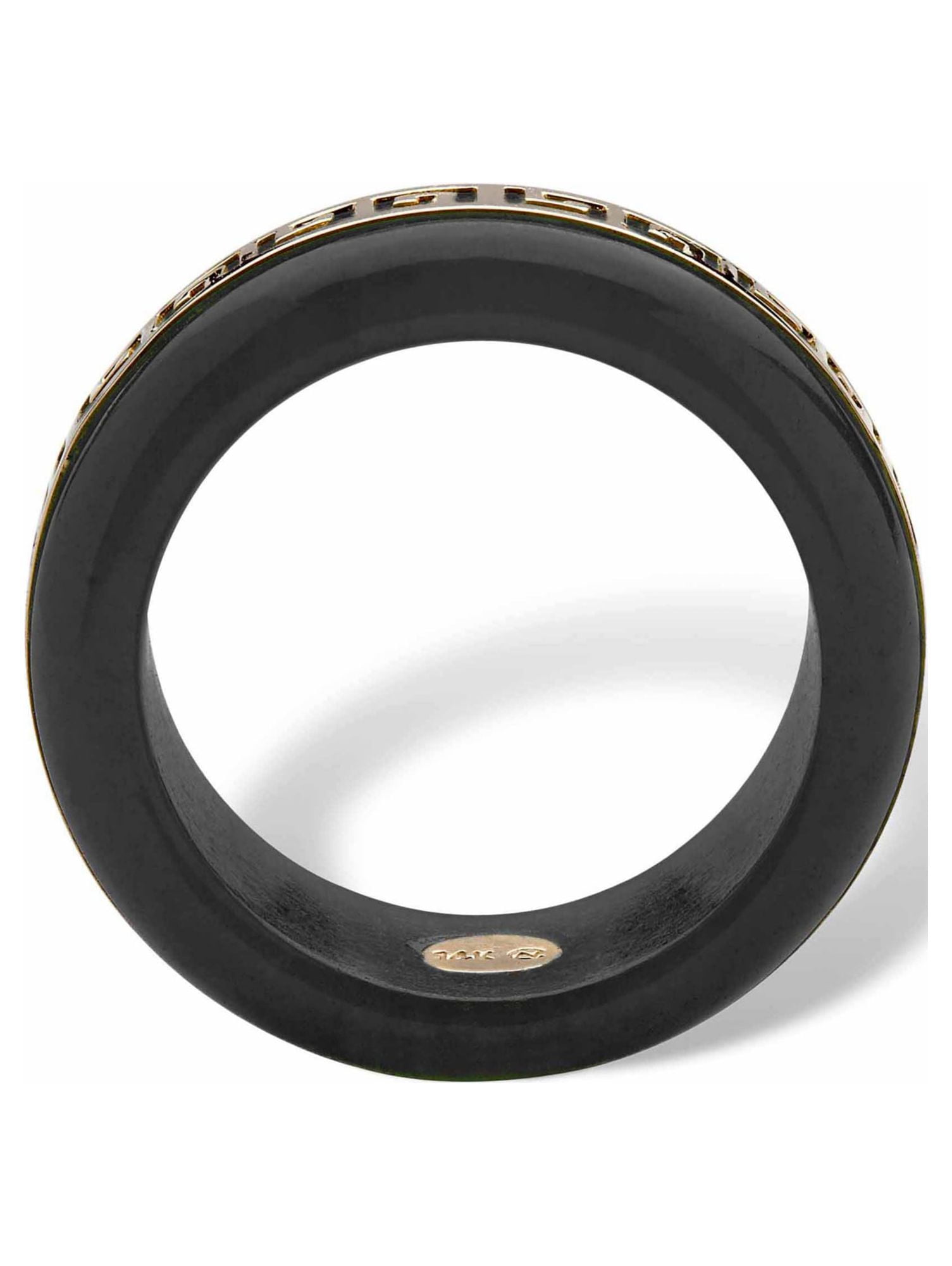 PalmBeach Jewelry Genuine Green 14k Yellow Gold Accents or Black Jade 10k Yellow Gold "Greek Key" Ring