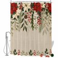 thumbnail image 2 of Christmas Red Poinsettia Shower Curtains for Bathroom, Winter Xmas Flowers Farmhouse Waterproof Fabric Shower Curtain, Decorative Bathroom Curtain for Bathtub, 72"x84", No Hooks Included, 2 of 9