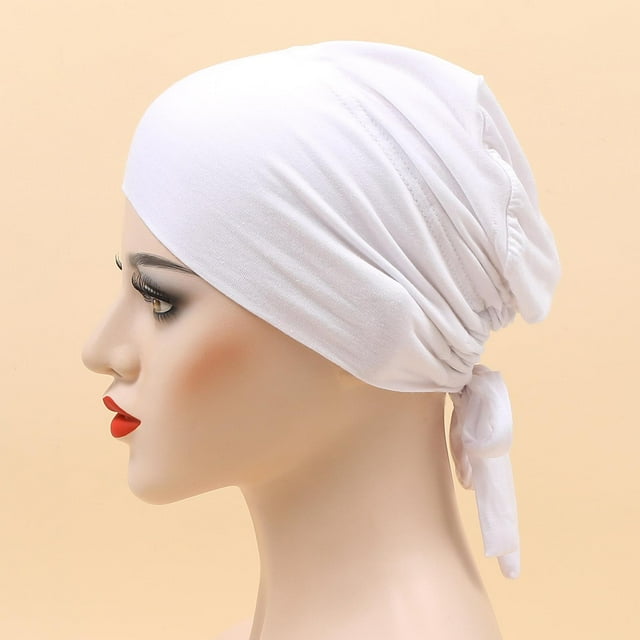 Chemo Cancer Head Scarf Gorros musulmanes Elásticos Headwrap Snood Hijab blanco Hugo Sombrero Turbante Étnico