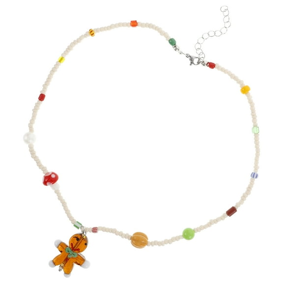 LOLIPPYY Christmas Gingerbread Man Necklace with Red Plastic Pendant Festive Holiday Charm Jewelry