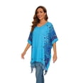 thumbnail image 4 of Beautybatik Blue Women Plus Size Tunic Tops Boho Flora Printed Short Sleeve V Neck Shirt 3x, 4 of 7
